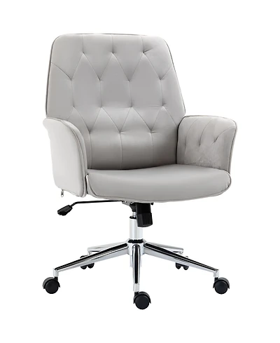 Vinsetto Mid-Back Tufted Velvet Touch Computer Desk Swivel Chair, Light Grey