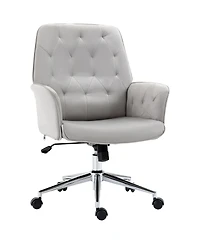 Vinsetto Mid-Back Tufted Velvet Touch Computer Desk Swivel Chair, Light Grey
