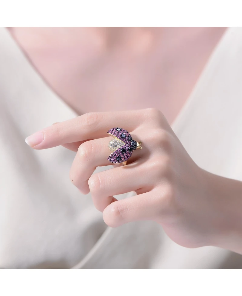 Ra 14K Gold and Black Plated Multi Colored Cubic Zirconia Lady bug Ring