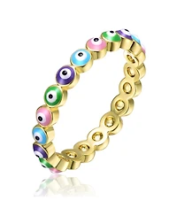 Ra Young Adults/Teens 14k Yellow Gold Plated Colorful Enamel Evil Eye Stacking Ring