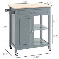 Homcom Kitchen Trolley, Wood Top Utility Cart on Wheels with Open Shelf and Storage Drawer for Dining Room, Kitchen, Grey