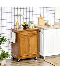 Homcom Kitchen Island on Wheels, Utility Cart with 2 Towel Racks,