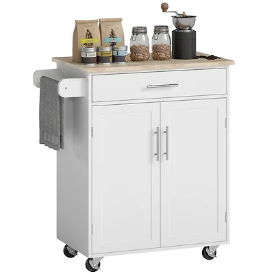 Homcom Kitchen Large Storage Island on 360° Swivel Wheels Cart w/ Drawer