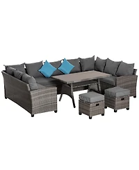 Outsunny Patio Furniture Sectional Sofa w/ Ottomans & Table