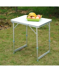 Outsunny 24" Aluminum Lightweight Portable Folding Easy Clean Camping Table with Carrying Handle & Height Adjustability