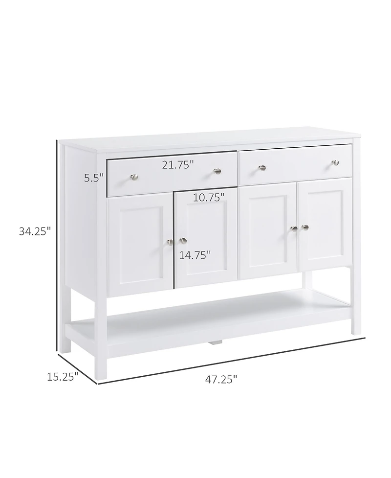 Homcom 47" Modern Sideboard Buffet Cabinet Kitchen Storage Accent Cupboard White