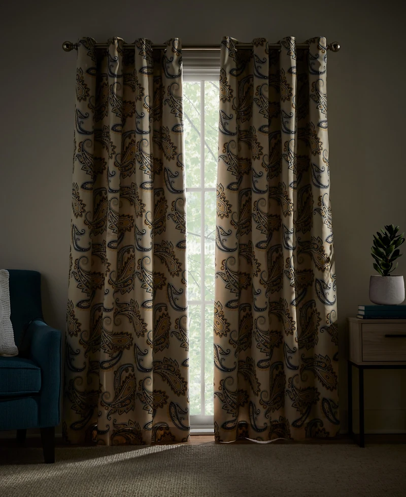 Tommy Hilfiger Vilette Paisley Grommet Room Darkening 2-Piece Curtain Panel, 50" x 96"