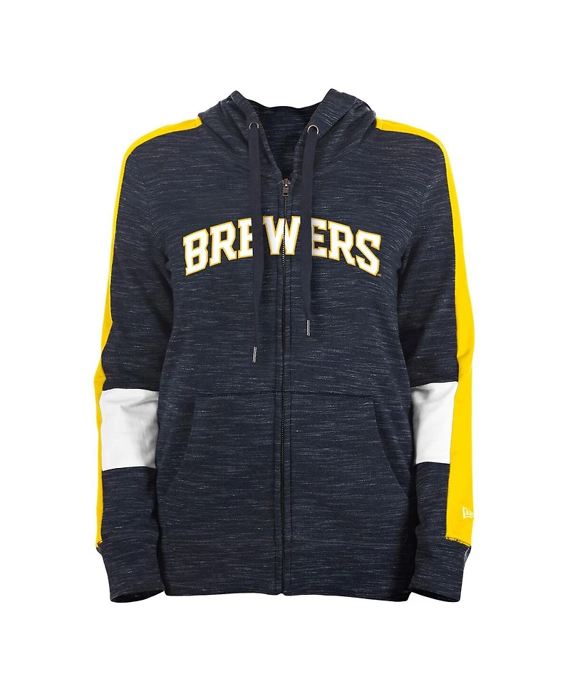 Women's New Era Navy Milwaukee Brewers Colorblock Full-Zip Hoodie