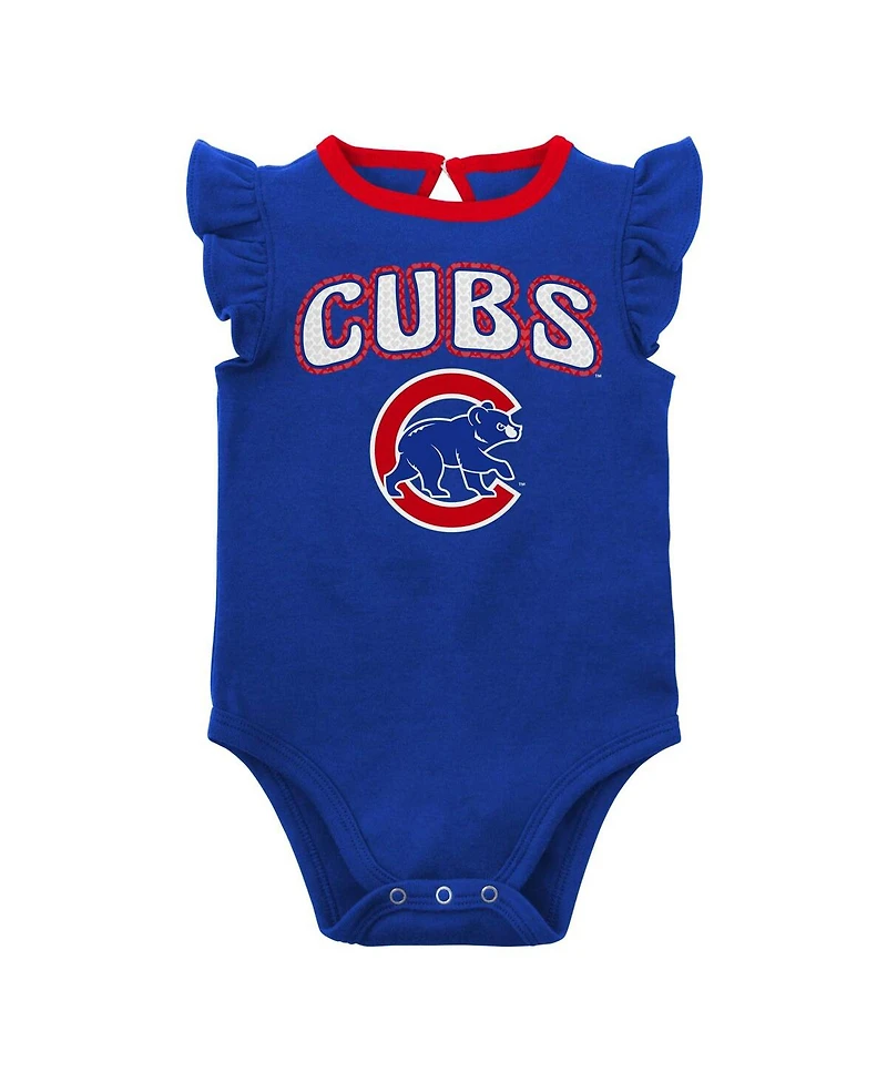 Newborn and Infant Boys Girls Royal, Heather Gray Chicago Cubs Little Fan Two-Pack Bodysuit Set