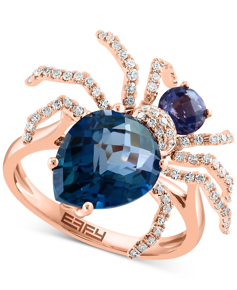 Effy Multi-Gemstone (4-5/8 ct. t.w.) & Diamond (1/3 ct. t.w.) Spider Ring in 14k Rose Gold