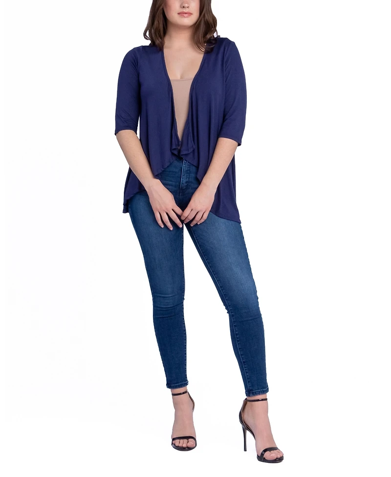 24seven Comfort Apparel Women's Open Front Elbow Length Sleeve Cardigan Sweater