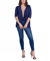 24seven Comfort Apparel Women's Open Front Elbow Length Sleeve Cardigan Sweater