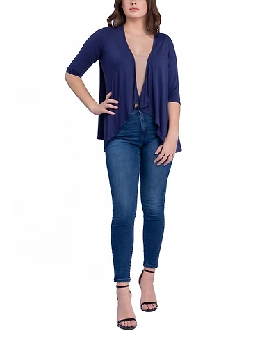 24seven Comfort Apparel Women's Open Front Elbow Length Sleeve Cardigan Sweater