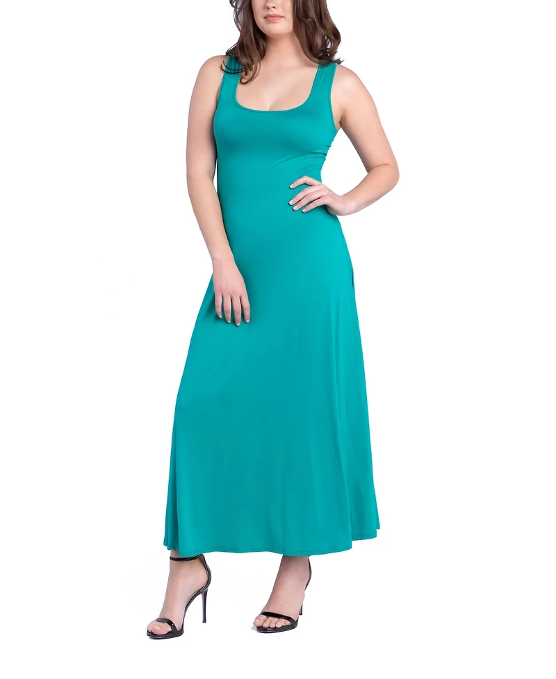 24seven Comfort Apparel Women's Relaxed Sleeveless Tunic A-Line Long Dress
