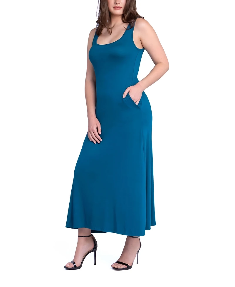 24seven Comfort Apparel Women's Relaxed Fit Sleeveless Tunic Dress with Pockets