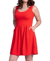 24seven Comfort Apparel Women's Sleeveless Knee Pleated Pocket Dress