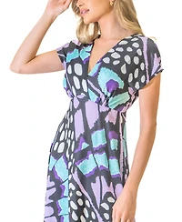 24seven Comfort Apparel Women's V-neck Cap Sleeved Empire Waist Maxi Dress