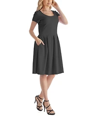 24seven Comfort Apparel Women's Scoop Neck Knee Length with Pocket Dress