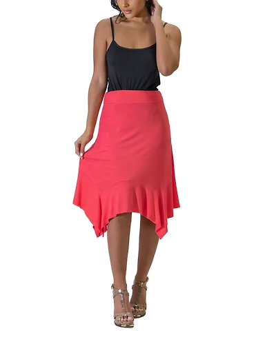 24seven Comfort Apparel Solid Color Knee Length Elastic Waist Handkerchief Skirt
