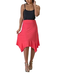 24seven Comfort Apparel Solid Color Knee Length Elastic Waist Handkerchief Skirt