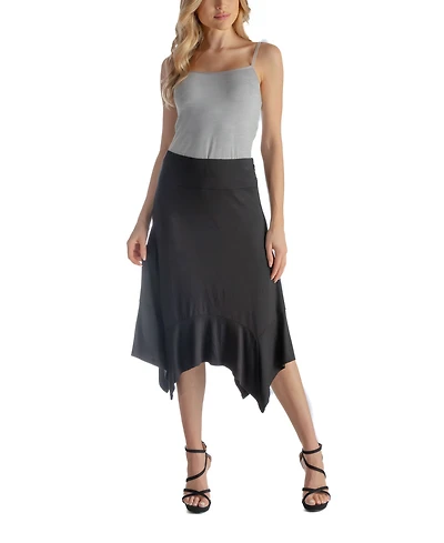 24seven Comfort Apparel Solid Color Knee Length Elastic Waist Handkerchief Skirt