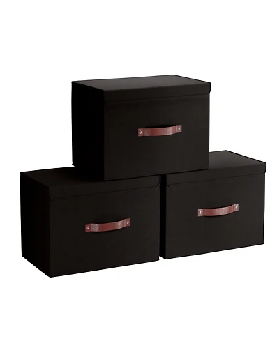 Ornavo Home Pack Foldable Linen Storage Bin with Faux Leather Handles and Lid