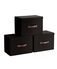 Ornavo Home Pack Foldable Linen Storage Bin with Faux Leather Handles and Lid