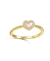 GiGiGirl 14k Yellow Gold Plated with Mother of Pearl & Cubic Zirconia Beaded Band Promise Stacking Ring