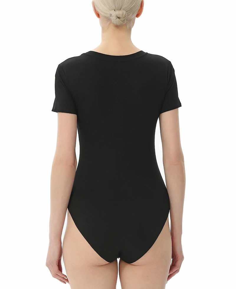 kimi + kai Women's Round Neck Basic Bodysuit Top