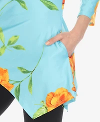 White Mark Women's Floral Printed Cold Shoulder Tunic Top