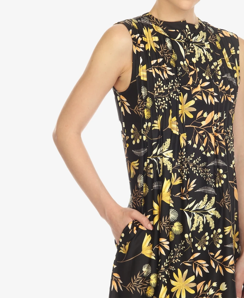 White Mark Women's Floral Sleeveless Tunic Top