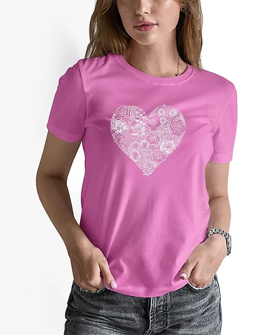 La Pop Art Women's Word Heart Flowers Short Sleeve T-shirt