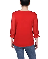 Ny Collection Petite 3/4 Sleeve Ringed Mesh Top