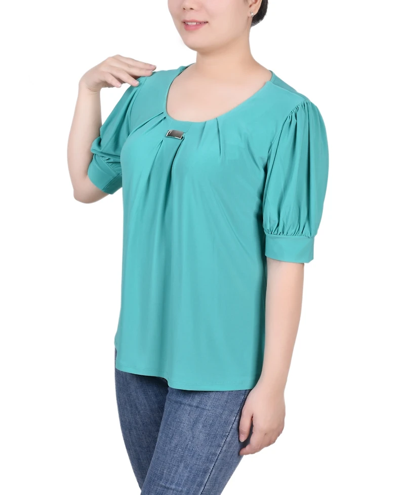 Ny Collection Petite Short Sleeve Balloon Sleeve Top