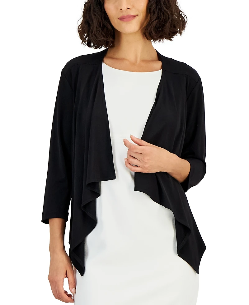 Connected Petite Open-Front 3/4-Sleeve Waterfall Shrug