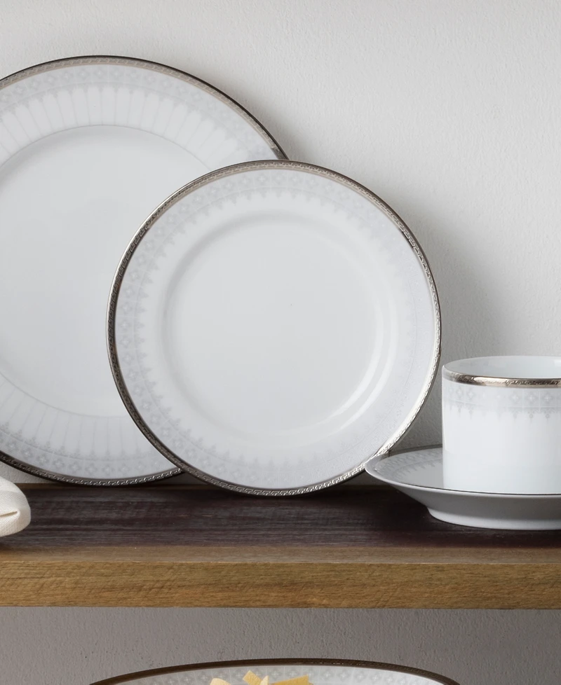 Noritake Silver Colonnade 4 Piece Bread Butter/Appetizer Plates Set, Service for 4