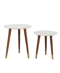 Steve Silver Terrace 20.5" Round Solid Wood and Marble Nesting Tables