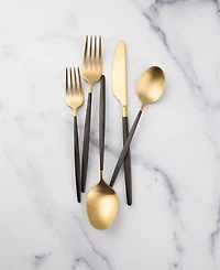 Cambridge Silversmiths Gaze Two Tone Black-Gold Satin 20 Piece Flatware Set, Service For 4