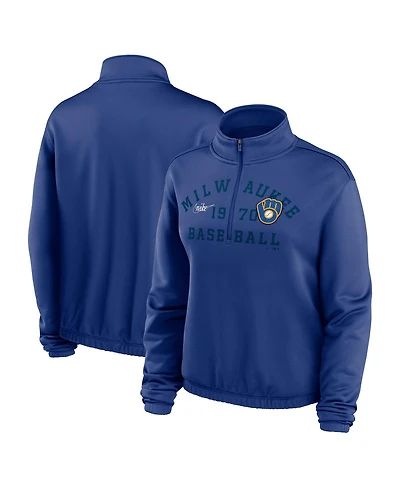 Women's Nike Royal Milwaukee Brewers Rewind Splice 1/4-Zip Sweatshirt