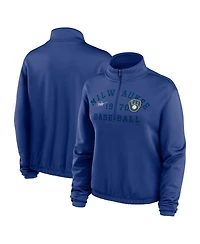 Women's Nike Royal Milwaukee Brewers Rewind Splice 1/4-Zip Sweatshirt