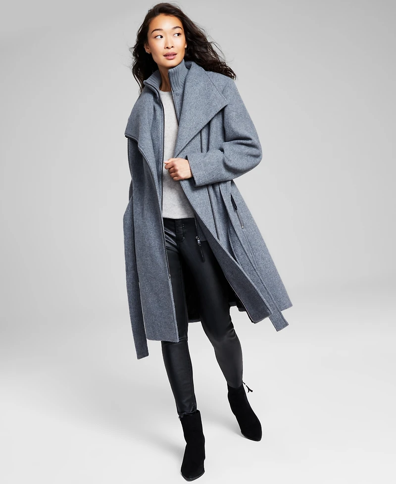 Calvin Klein Womens Wool Blend Belted Wrap Coat