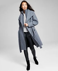 Calvin Klein Womens Wool Blend Belted Wrap Coat
