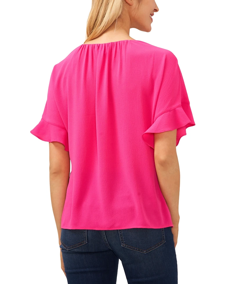 CeCe Women's Short Sleeve Drop Shoulder Wide Scoop Neck Blouse