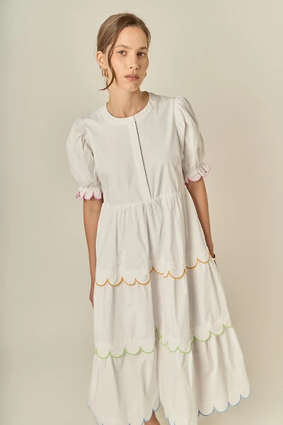 English Factory Women's Contrast Scallop Edge Midi Dress