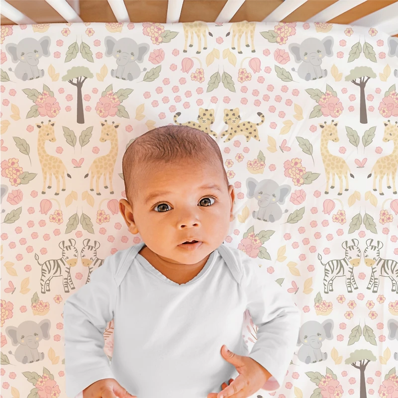 The Peanutshell Pink and Grey Wildest Dreams Crib Bedding Set for Baby Girls, 3 Piece Nursery Set