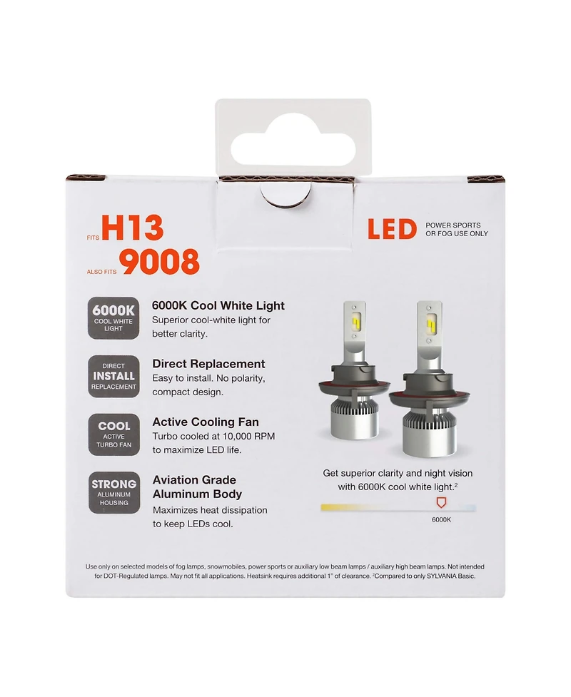 Sylvania H13 | 9008 Led Power sport Headlight Bulbs for Off-Road Use or Fog Lights - 2 Pack