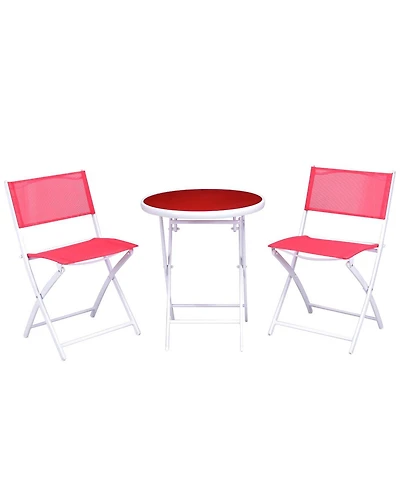 3 Pcs Folding Bistro Table Chairs Set Garden Backyard Patio Furniture