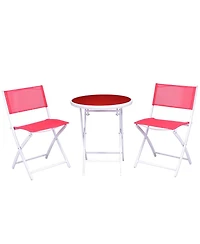 3 Pcs Folding Bistro Table Chairs Set Garden Backyard Patio Furniture