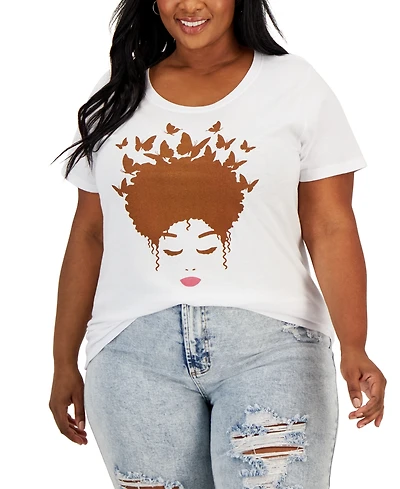 Hybrid Apparel Trendy Plus Butterfly Afro Hair Graphic T-Shirt