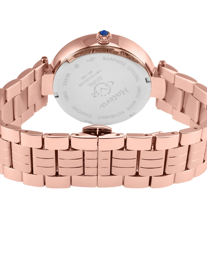 GV2 by Gevril Women's Matera Swiss Quartz Rose Stainless Steel Watch 35mm